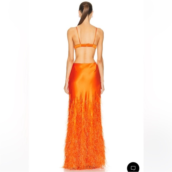 CULT GAIA RAISA PAPAYA GOWN FEATHER LONG ORANGE - Picture 3 of 9